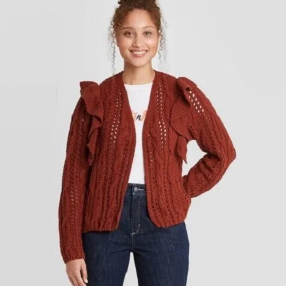 Universal Thread | Small Rust Ruffle Knit Cardigan - Picture 7 of 7